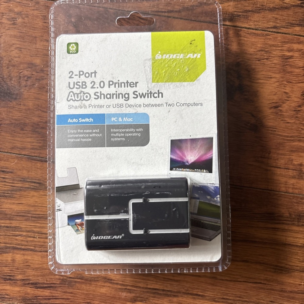 Iogear 2-Port USB 2.0 Printer Auto Sharing Switch (gub211) NEW